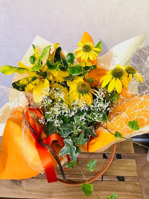 お花のギフト・イエロー 夏のギフト お花のもりかご サマーギフト