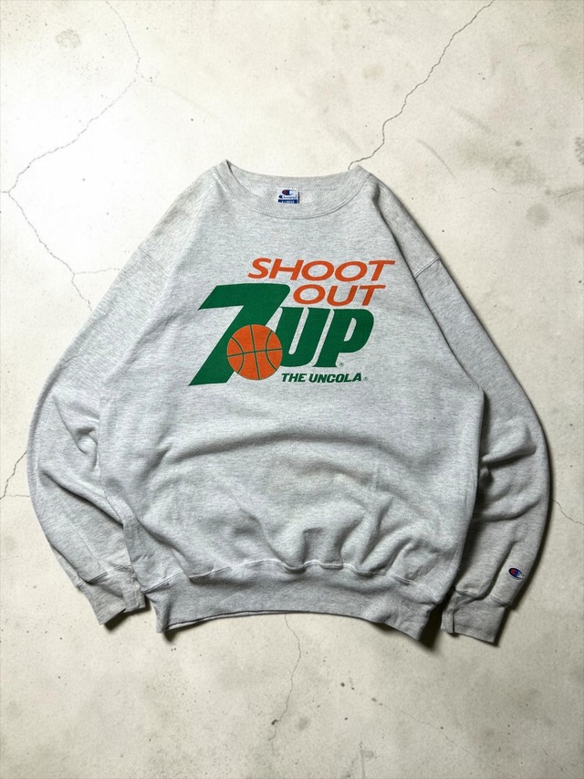 ［90s］Champion Made in USA Shoot Out 7UP Basketball Graphic Heather Gray T-Shirt