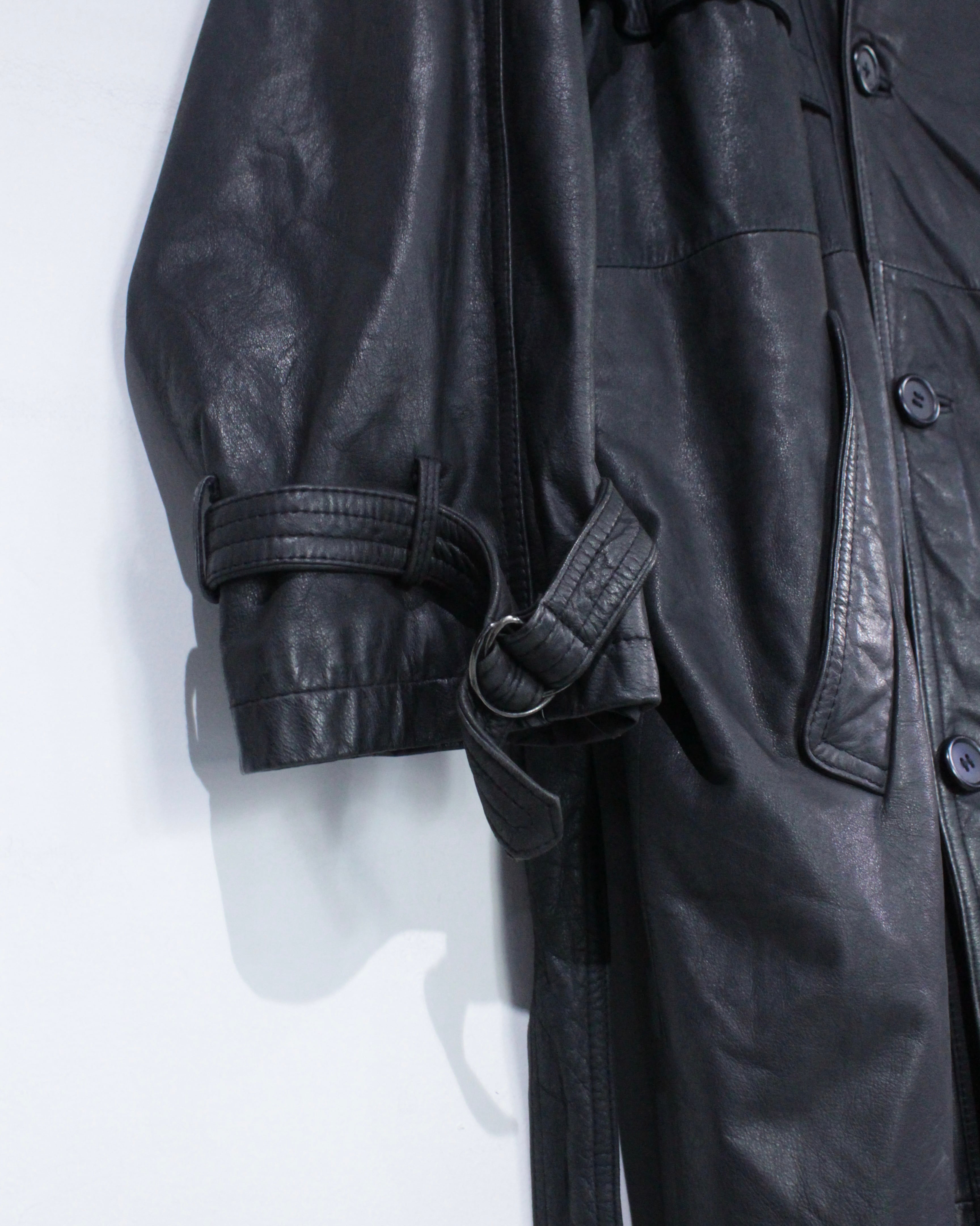 Caka BLACK】Black Color Vintage Leather Trench Coat | Caka(カカ