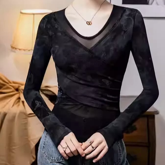 カシュクール Vネック ロングスリーブ スリム ダンスカットソー ds1425