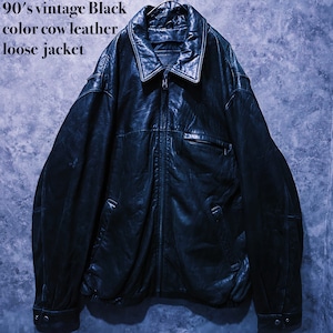 【doppio】90's vintage Black color cow leather loose jacket