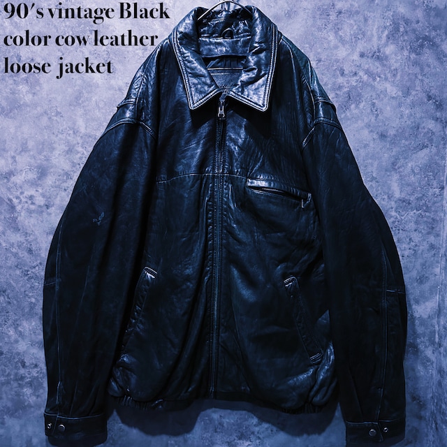 【doppio】90's vintage Black color cow leather loose jacket