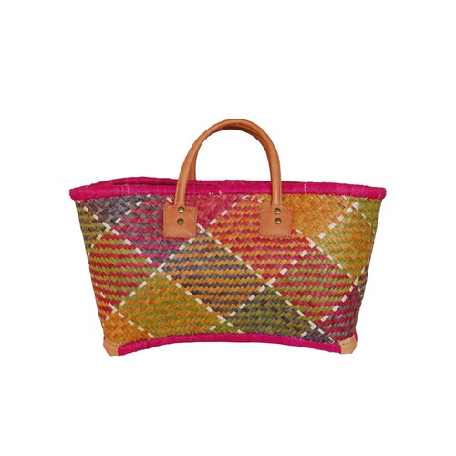 アウトレット品【かごバッグ】パニエ M Palme / Pink x マルチカラー /マルシェバッグ