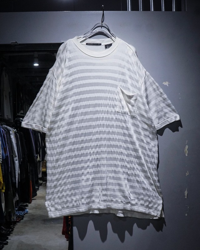 【add (C) vintage】“PERRY ELLIS” Horizontal Stripe Vintage S/S Sheer Pullover