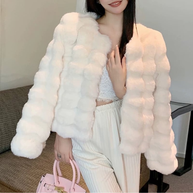 volume faux fur jacket la2419