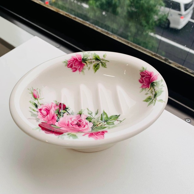 vintage rose soap dish Made in England 薔薇のソープディッシュ Milo Antiques