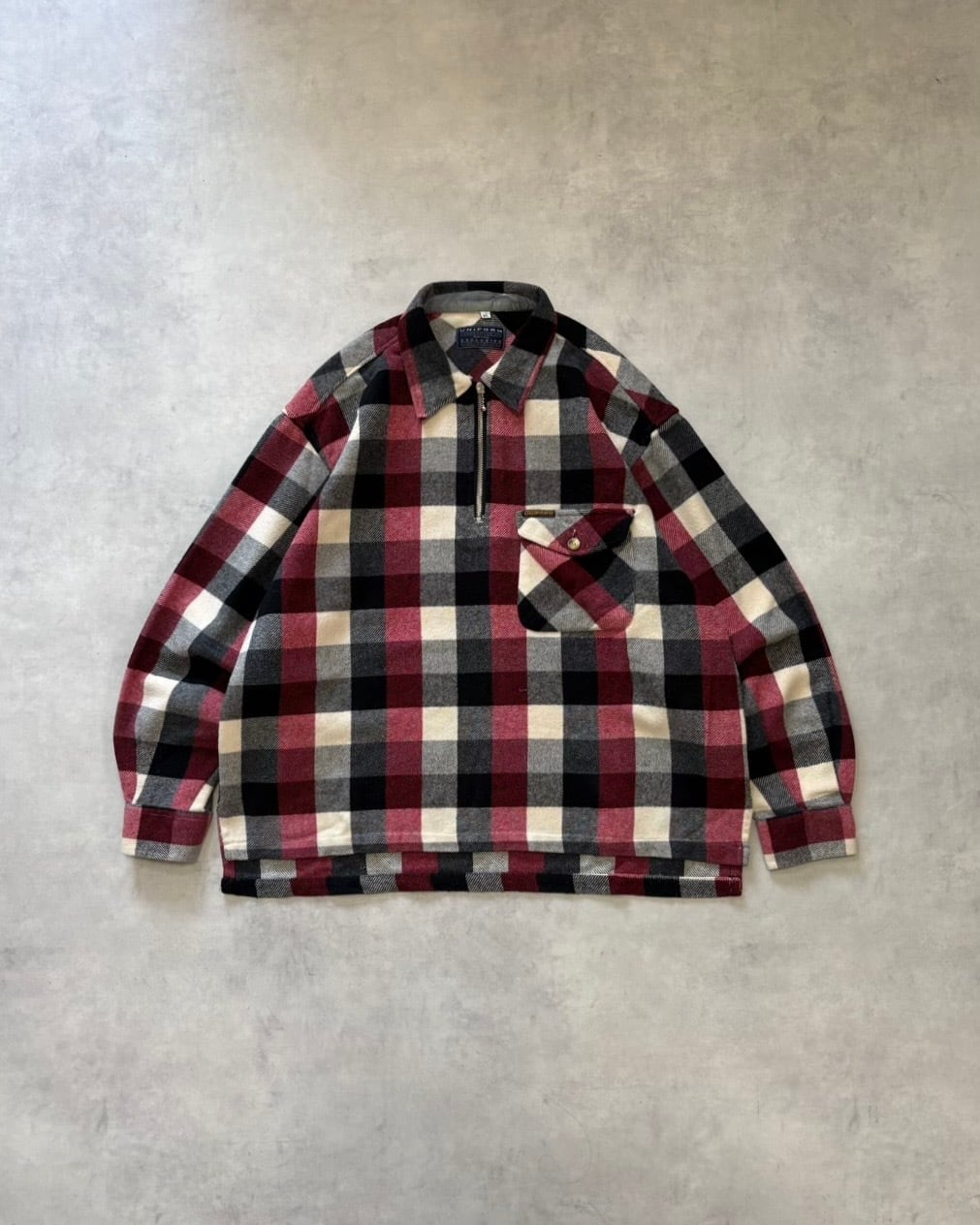 【Used】 “UNIFORM” Wool Blend Half Zip Check Shirt MADE IN ITALY