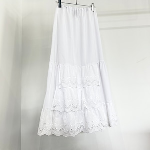 【USED】ユーロ チロル カットワーク ティアード インナー スカート ロング 白 ホワイト