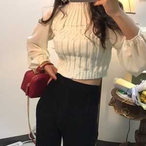 ショート丈 ニット 長袖 ハイネック 袖シースルー セーター 3色 トップス 袖あり 大人可愛い きれいめ シンプル カジュアル 大人 上品 おしゃれ お洒落 大人可愛い 大人女子 ラブリー キュート ガーリー クール モード系 セクシー エレガント 白 ホワイト 黒 ブラック ベージュ 無地 冬 10代 20代 30代 40代 レディース ビジネス OL 通勤 学生 通学 デート お出かけ 女子会 休日 着回し 普段使い 重ね着 韓国 韓国系 オルチャン ファッション コーデ スタイル モテ