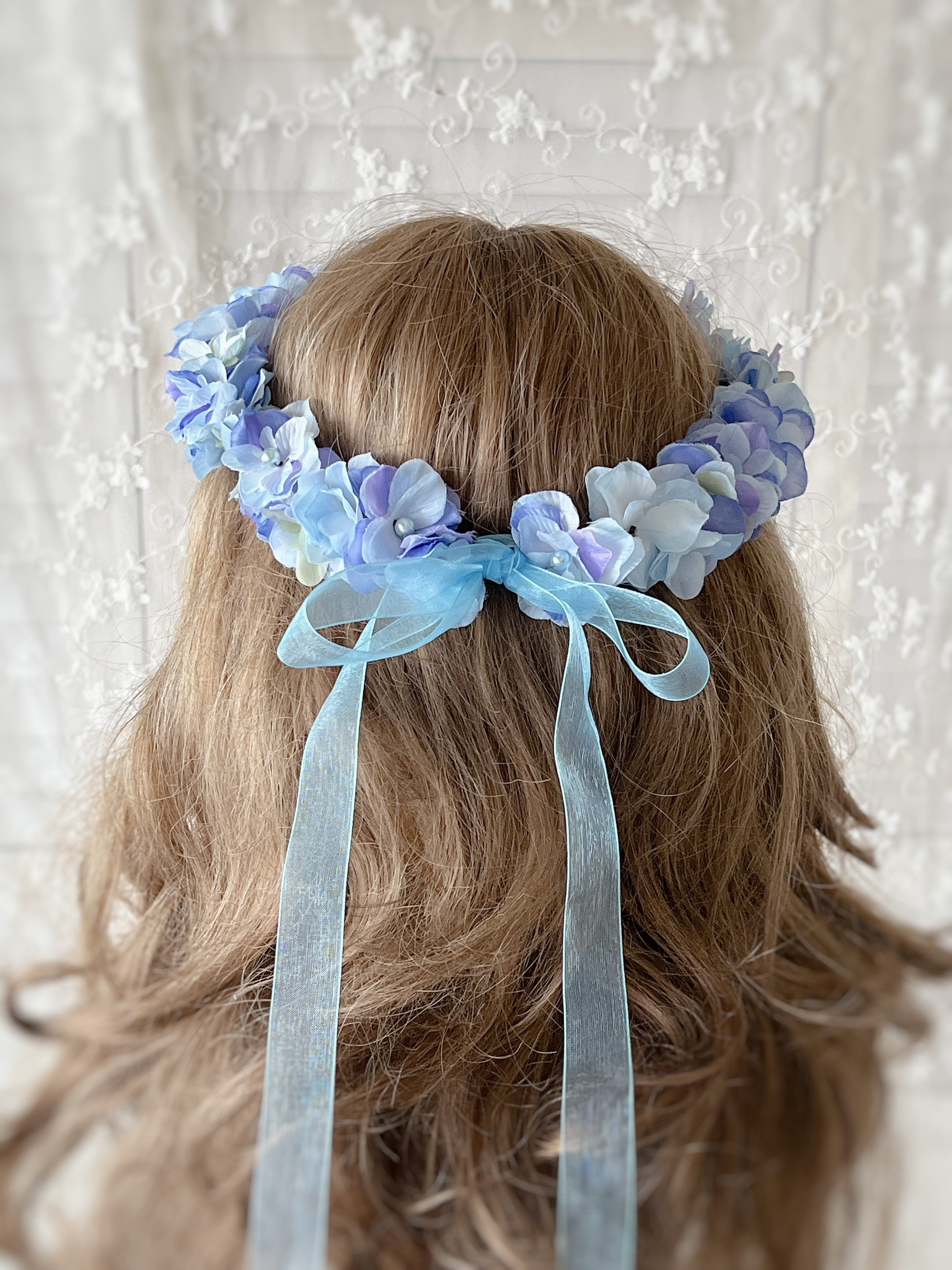 フランス アンティーク パウダーブルーのデイジーの花冠 布花