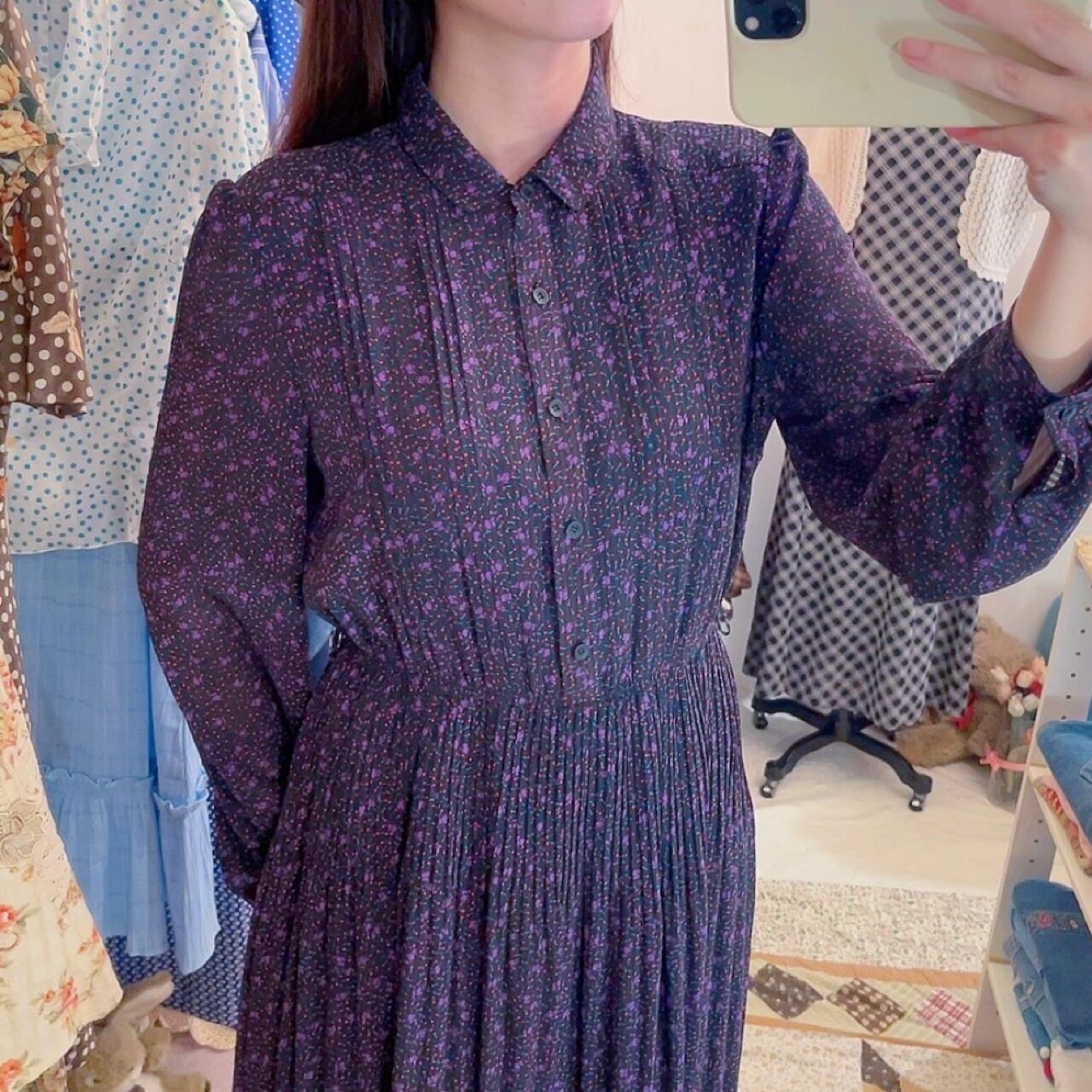 purple heart dot pleats one-piece