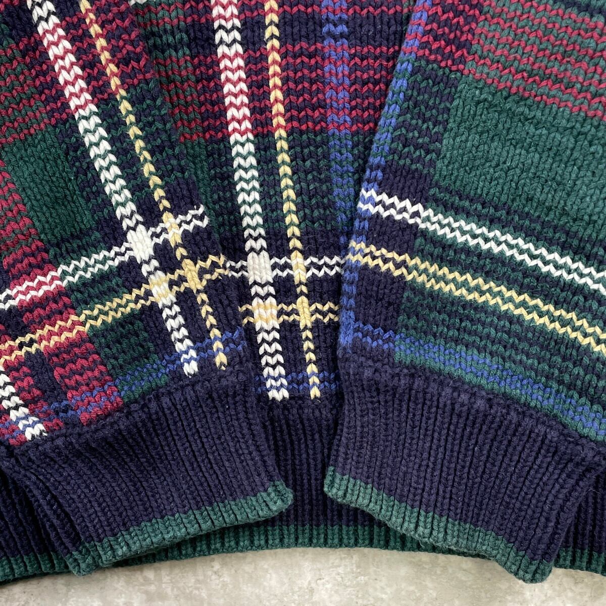 メンズ 90年代 COTTON TRADERS 3Dニット チェック柄 コットンニット