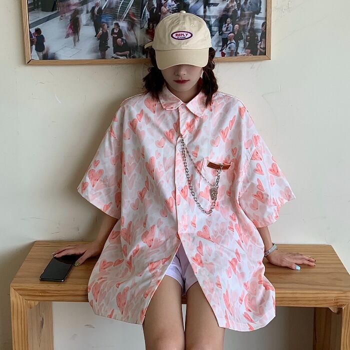 スタイルサマーカジュアルシャツ プリントレディースルーズTシャツ ストリート 大きめサイズ 夏物 ケッペル7762591870