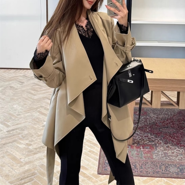 Draped collar trench coat　M452