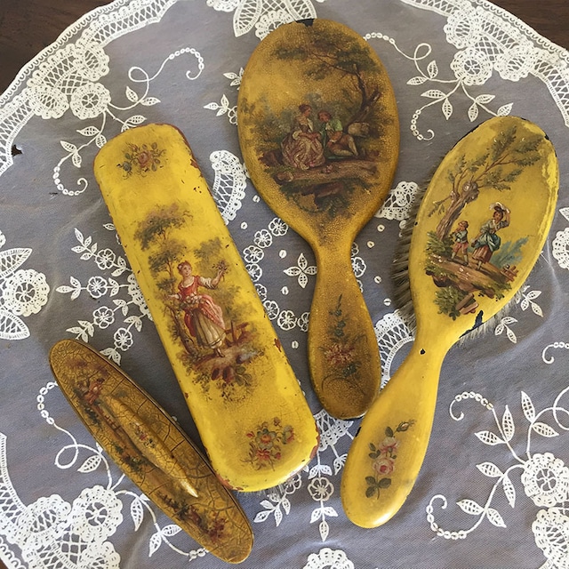 手鏡・ブラシ2個・爪磨き 4pcセット（木製）12otau37