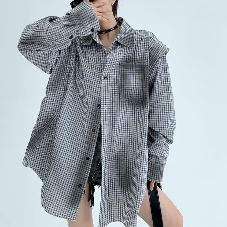 チェック柄 ビッグシルエット 長袖 シャツ L00356