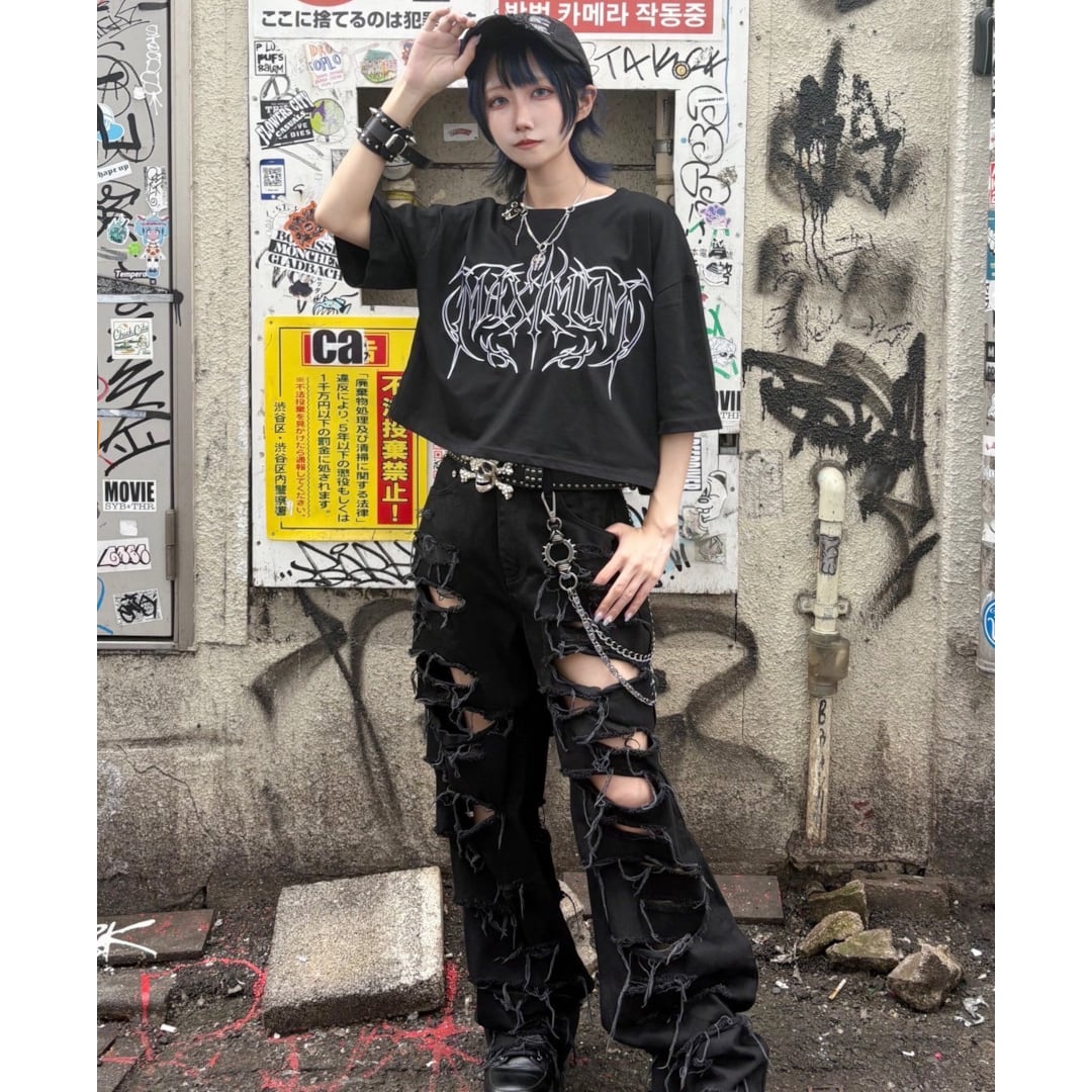 1/5 完売→再入荷！】ブラックデストロイワイドパンツ | VOLCAN&APHRODITE