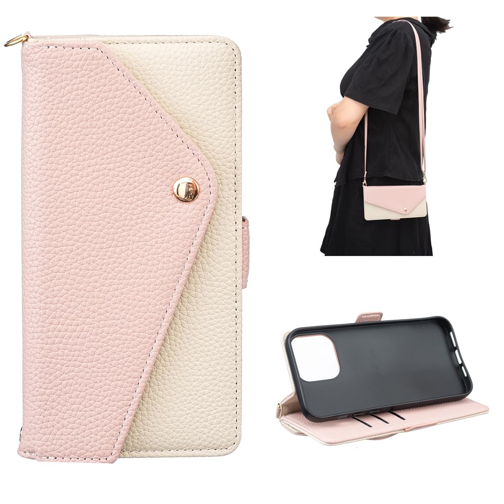 case for Galaxy A55 5G SC-53E SCG27 ギャラクシー ケース カバー 手帳型 おしゃれ かわいい ショルダー 斜めがけ 【BOBOTO1】 ストラップ ブック型 カード収納 スタンド機能付き マグネット開閉式 財布型 小銭収納 全面保護 耐衝撃 (B2-ピンク, Galaxy A55 (SC-53E/SCG27))