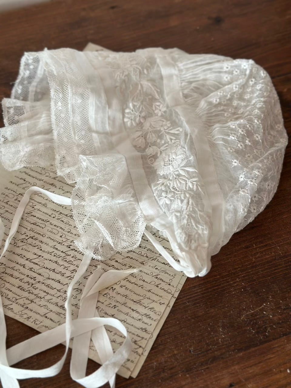 19世紀 チュールレース 少女のボネ 帽子 | Brocante de La Cocotte