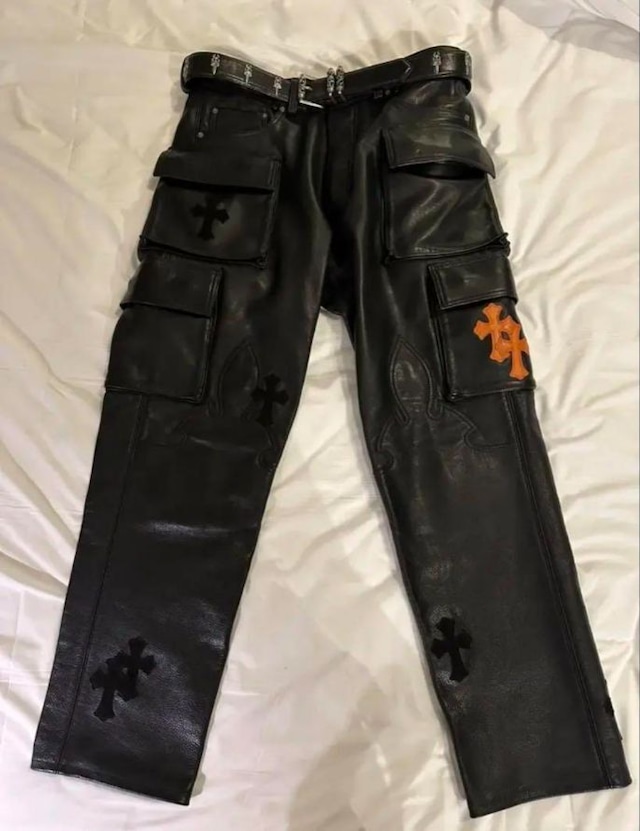CHROME HEARTS クロムハーツレザー クロス パンツ