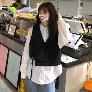 【韓国通販 dgo】retro vest + white shirt two-piece（A0228）