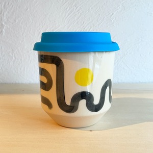 STEPH LIDDLE "The Moment Cup" Wiggle with Yellow Dot -white stoneware