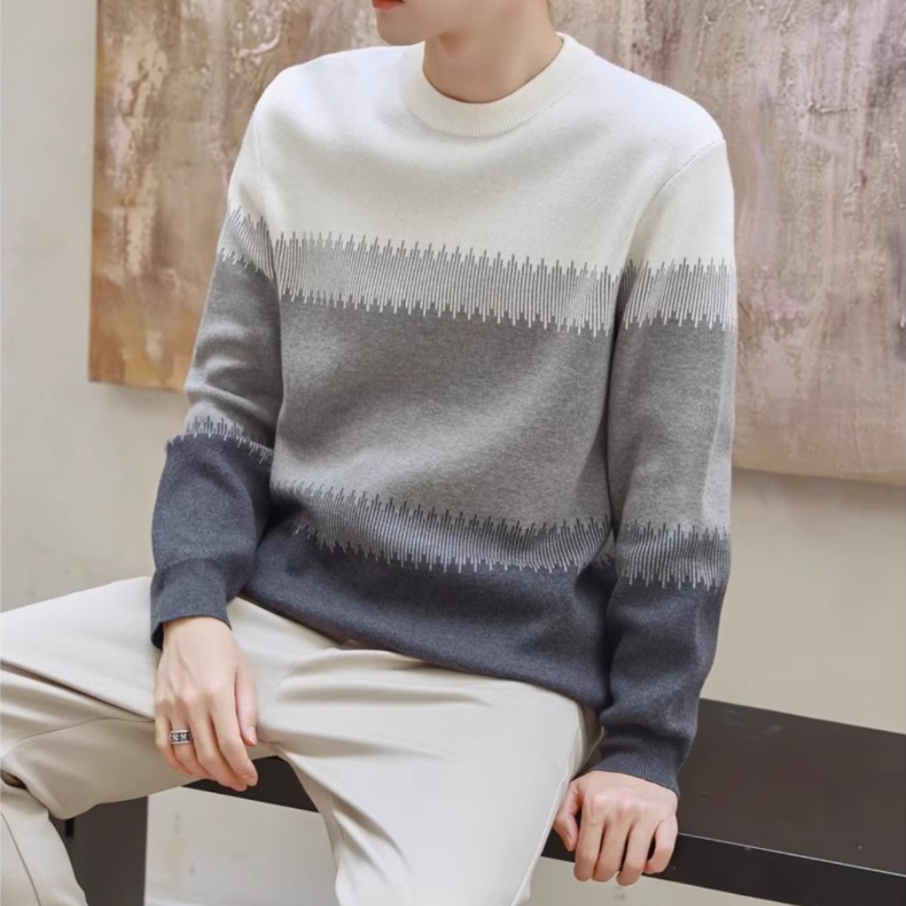 ボーダー柄 クルーネック ニットセーター af0343