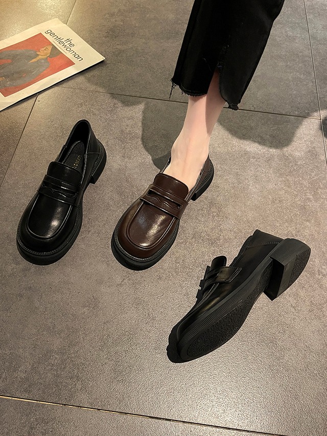 レザースタイルスタンダードブラック 靴 シューズ レトロ ローファー ウィンター 冬物 部族の婦人靴95529586097