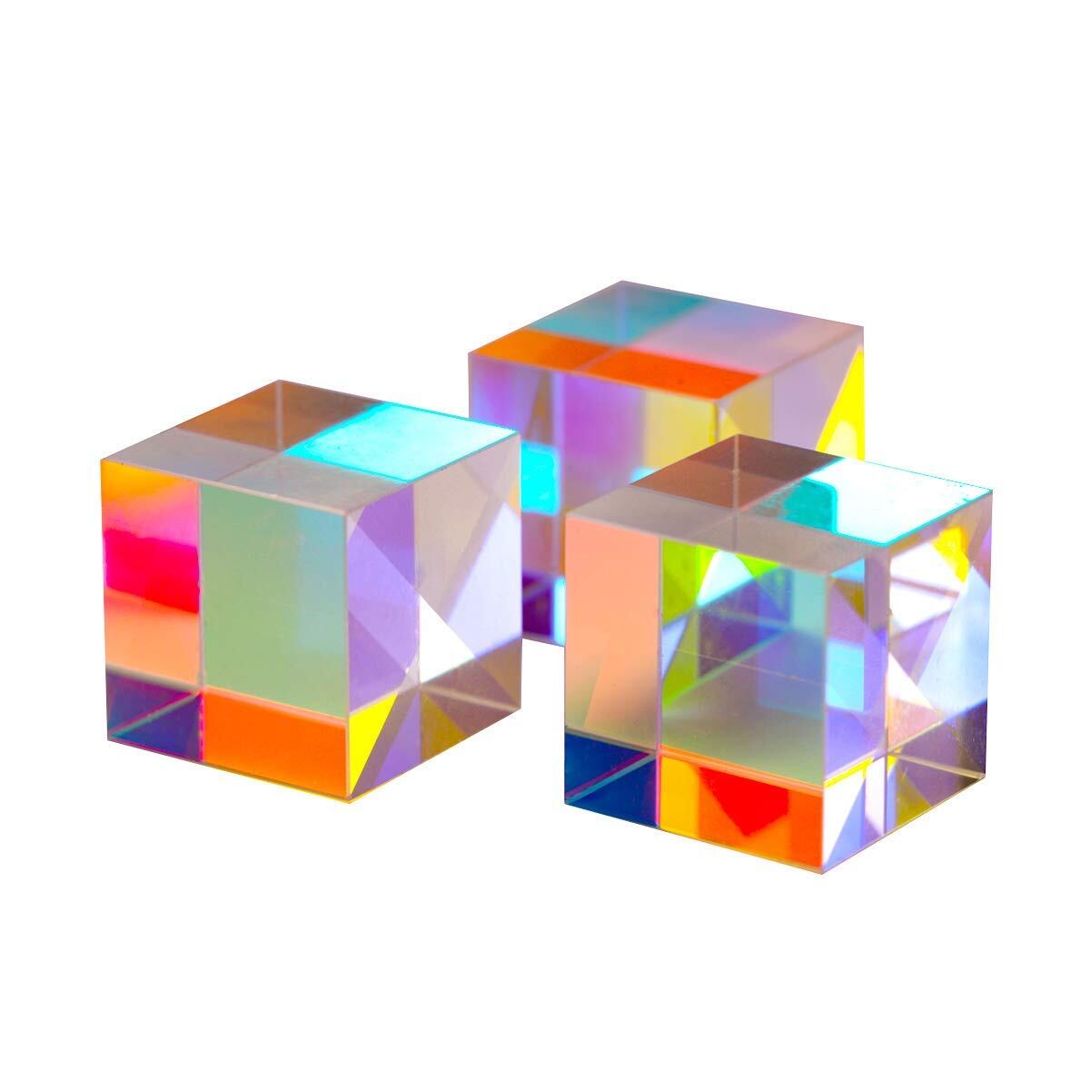 【在庫のみ】3個セット プリズム 立方体 ガラス キューブプリズム Trichroic Prism RGB Glass 光学 科学 物理 教育 写真用エフェクト 2.1cm×2.1cm×2.1cm