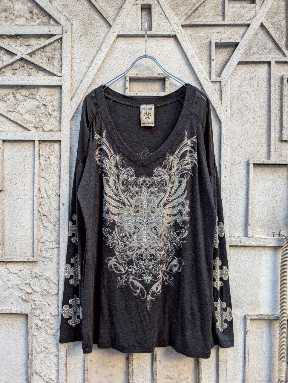 "Y2K" rhinestone cross L/S / made in USA
