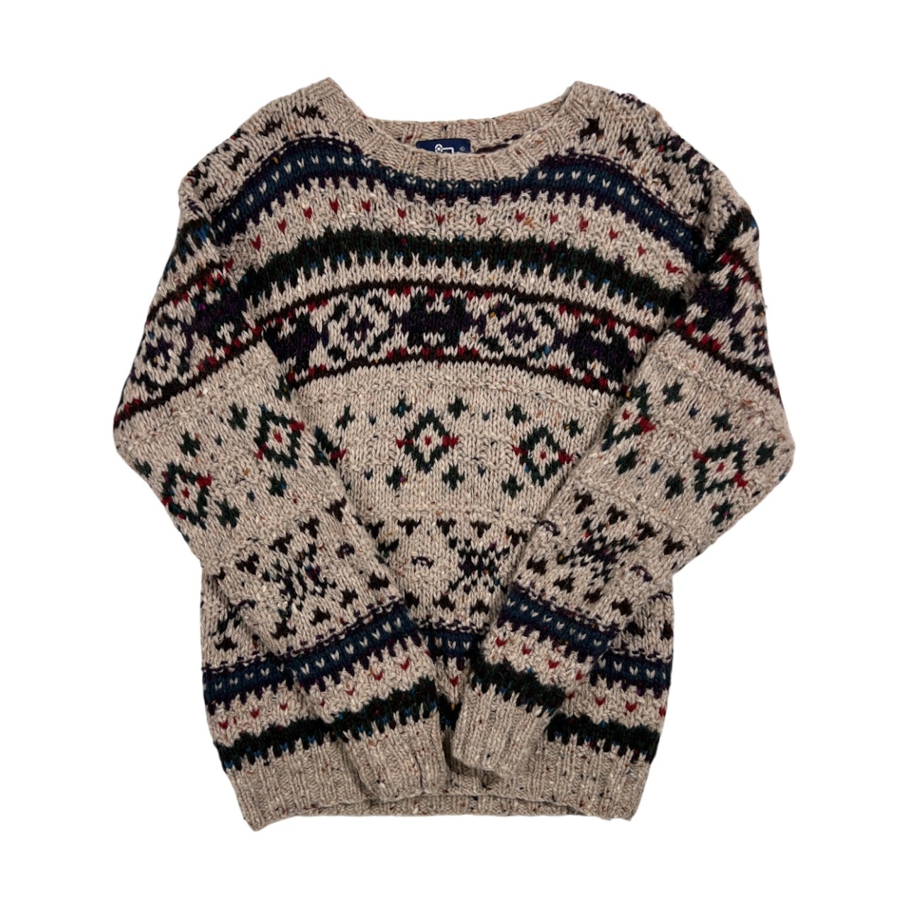 Woolrich ウールリッチ 総柄 ノルディック ボーダー系 ウール ニット セーター M /ベージュ系 メンズ アウトドア レトロ