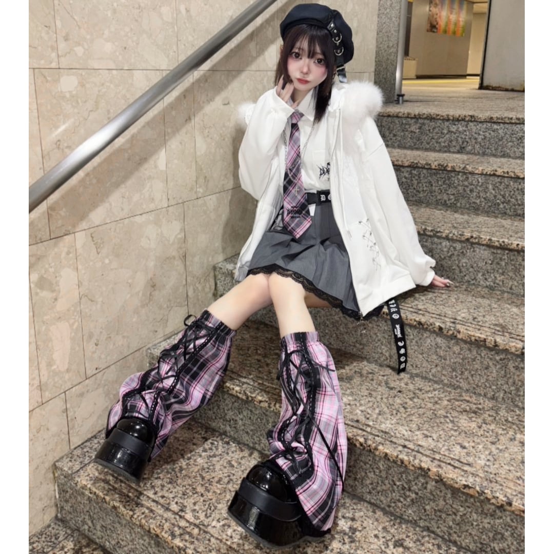 2/20新着】サブカル刺繍☆ネコ耳フードファーZIPパーカー