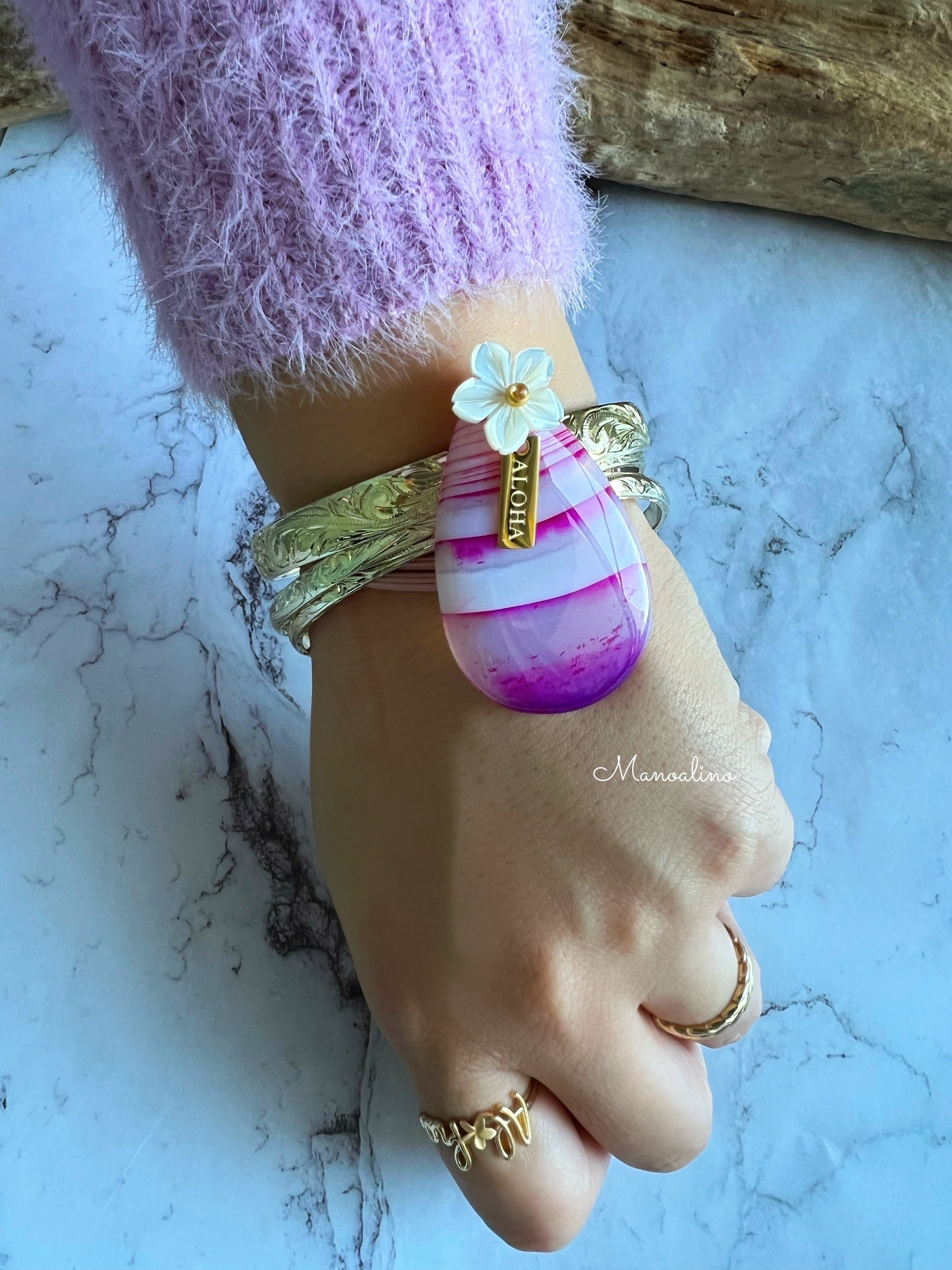 Pink agate×Plumeria hair accessory(ピンクアゲート瑪瑙天然石