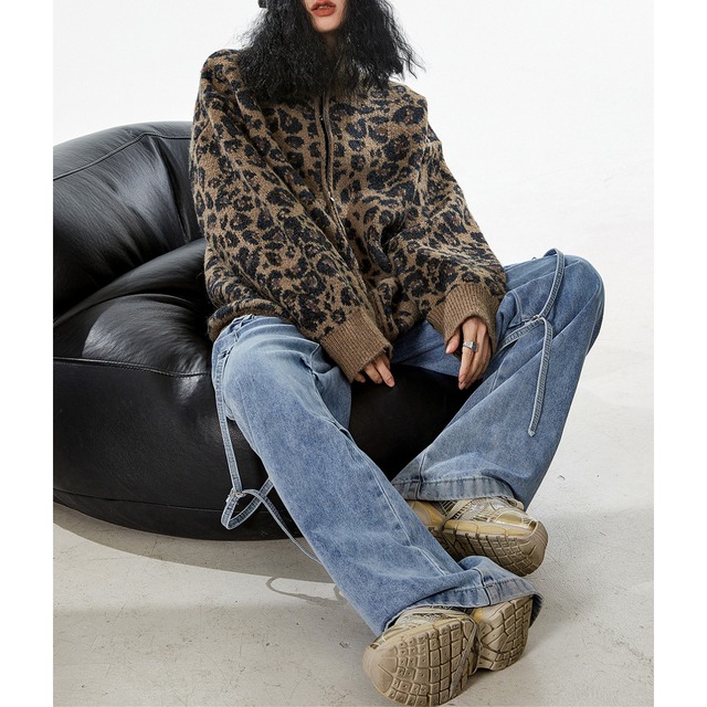 leopard knit cardigan　レオパードニットカーディガン　J0498