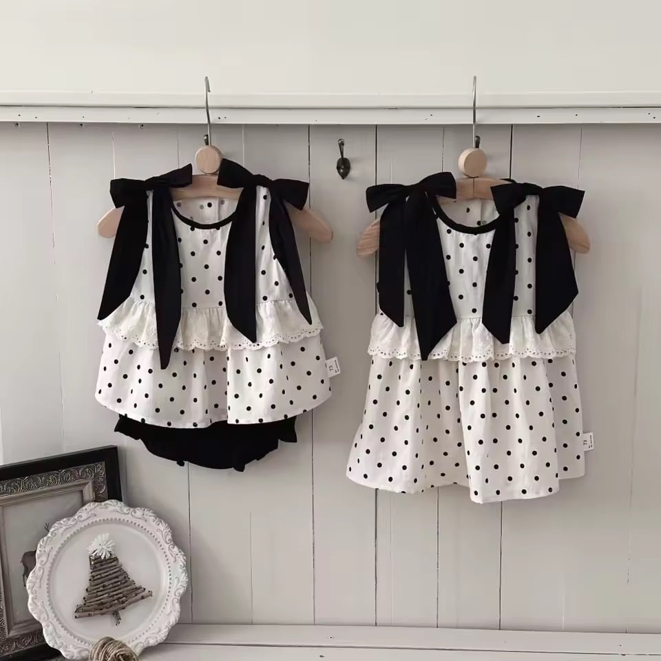 肩リボンドットワンピースorセットアップ
