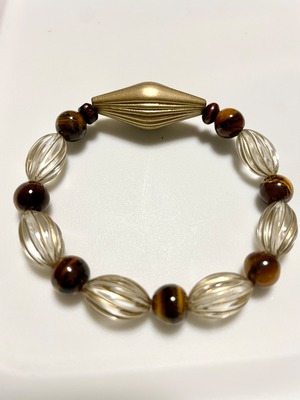 ゴールドタイプ　エスニック　天然石ブレスレット　タイガーアイ