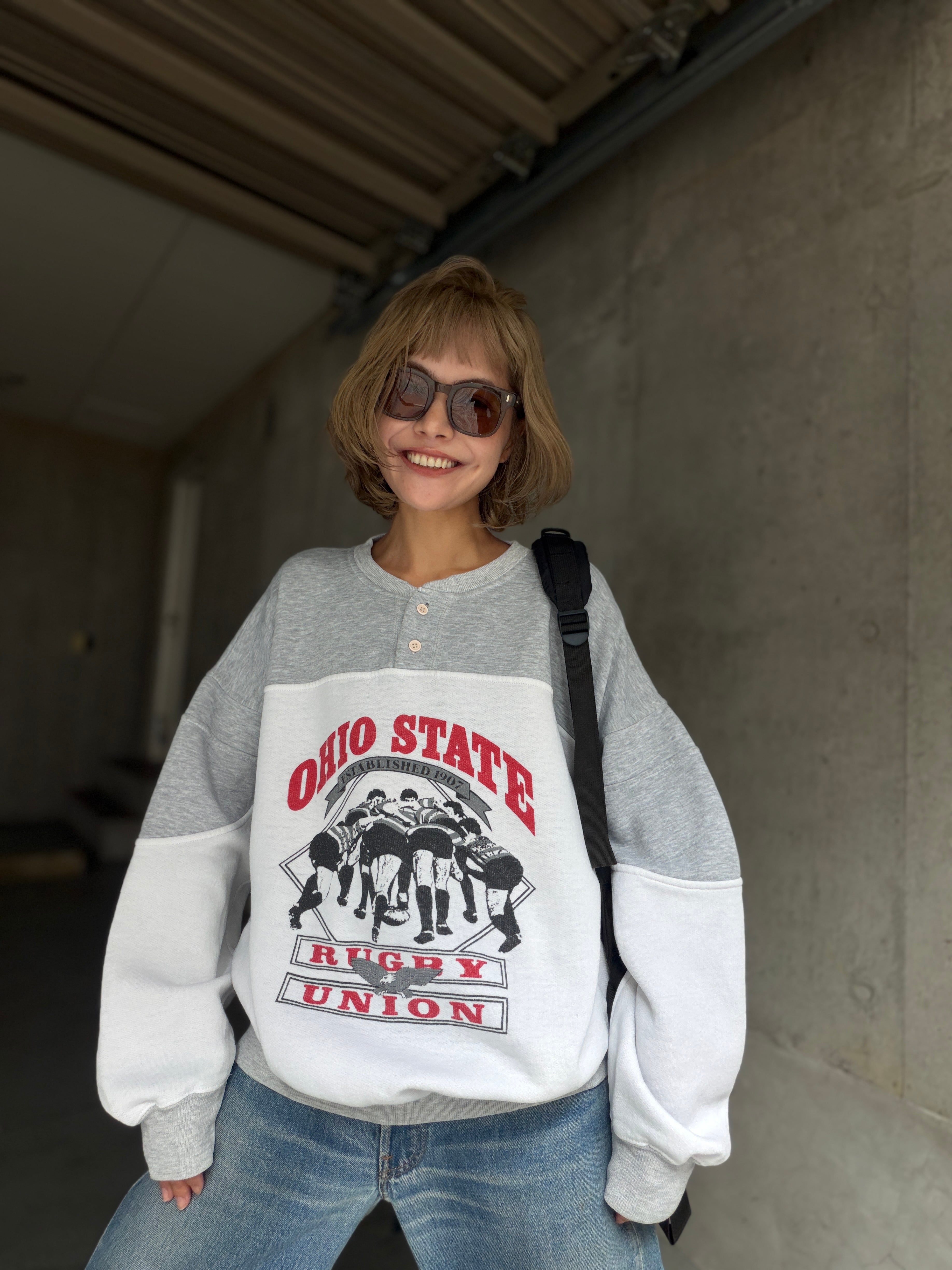 (CS2415)80’s-90’s ALUMNI TRADITIONS OHIO STATE RUGBY 2tone henly neck sweat