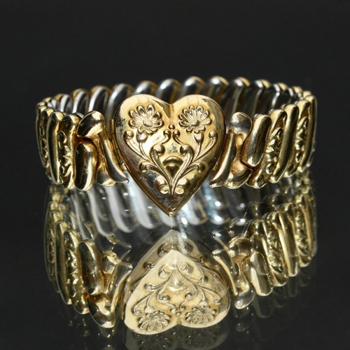 Vintage Sweet Heart Bracelet [1920 ~] [Unknown Brand] [Gold Field Heart Flower Top]