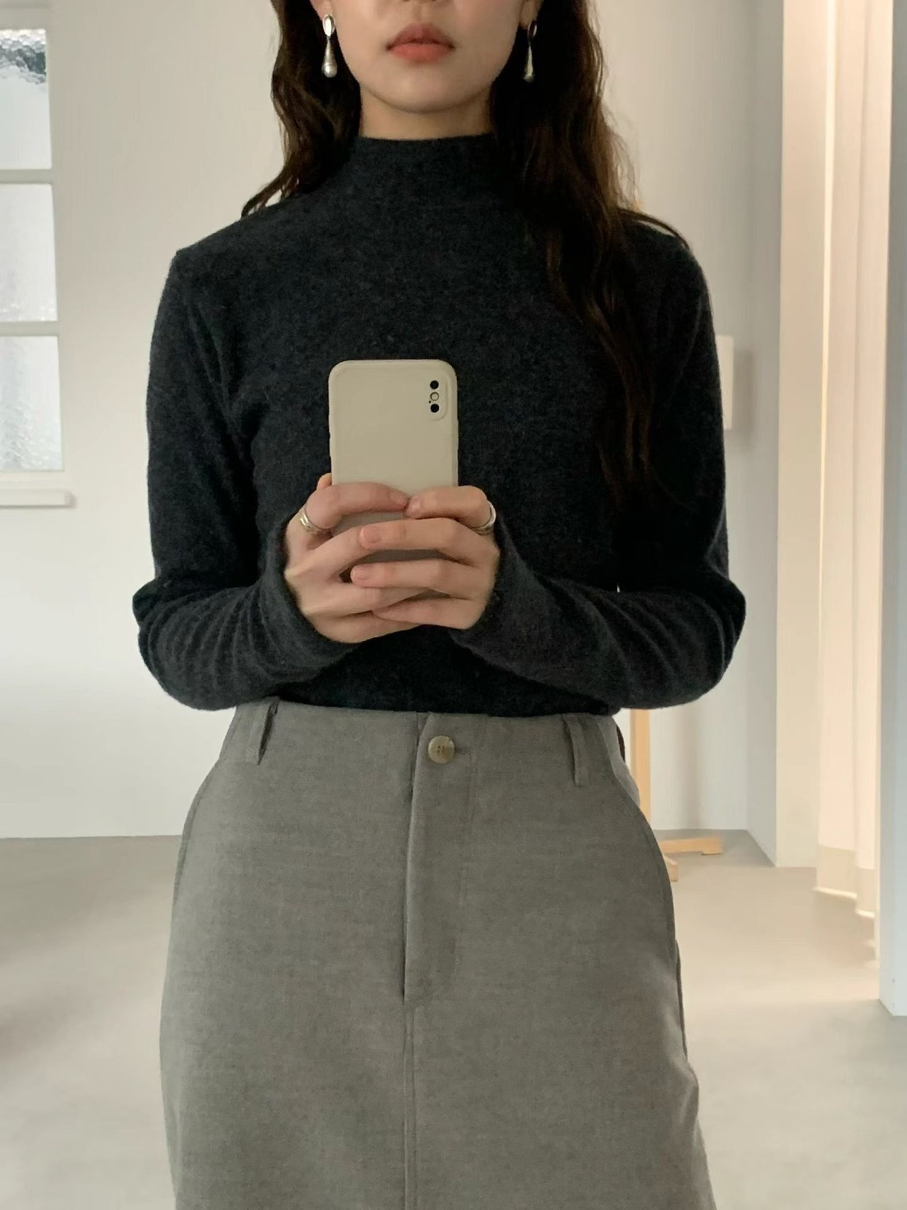 (即納) LIFFEY / Wool half turtle nack tee 2color