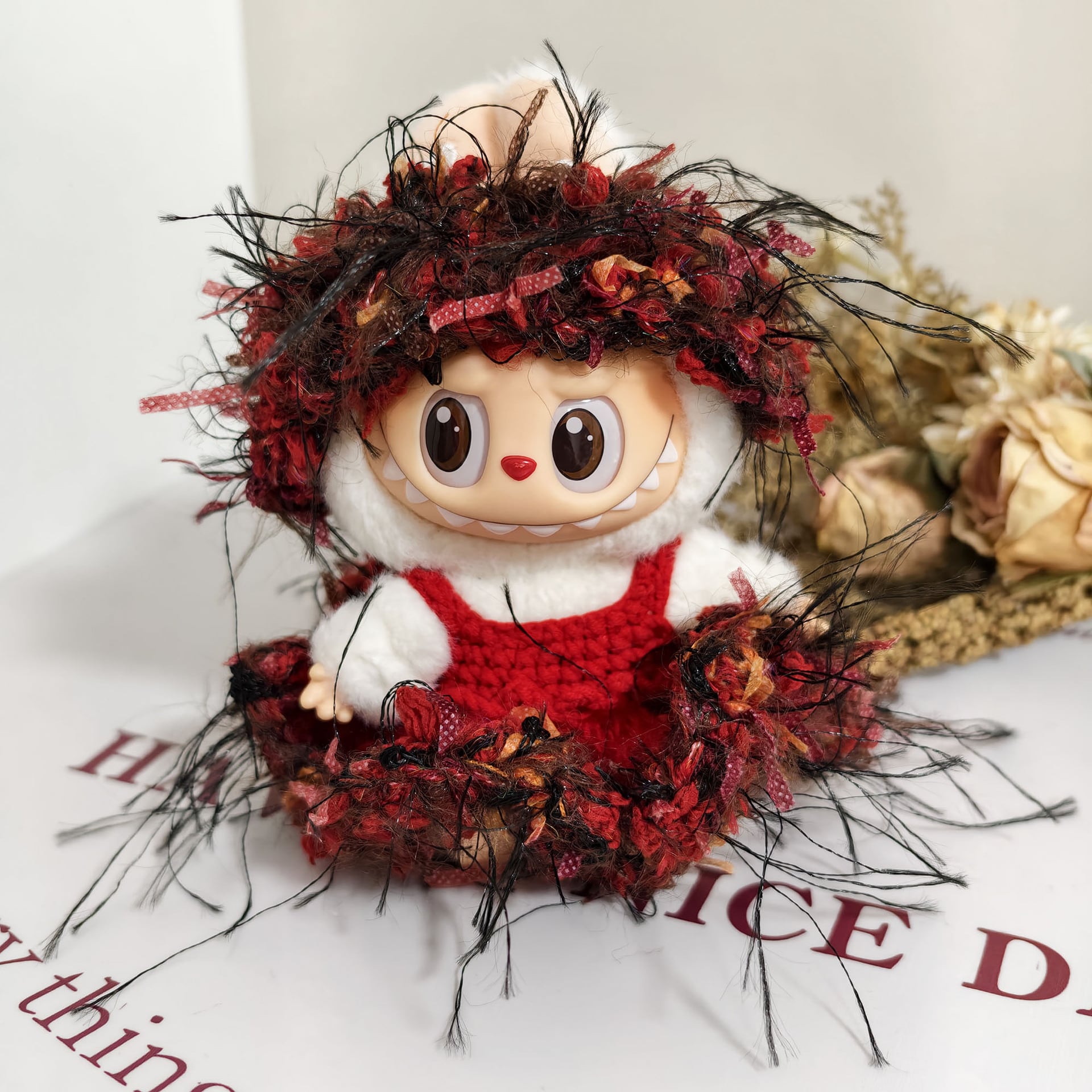 LABUBU 123代用 手作り 花の妖精 ニットフラワーワンピース＋ヘア