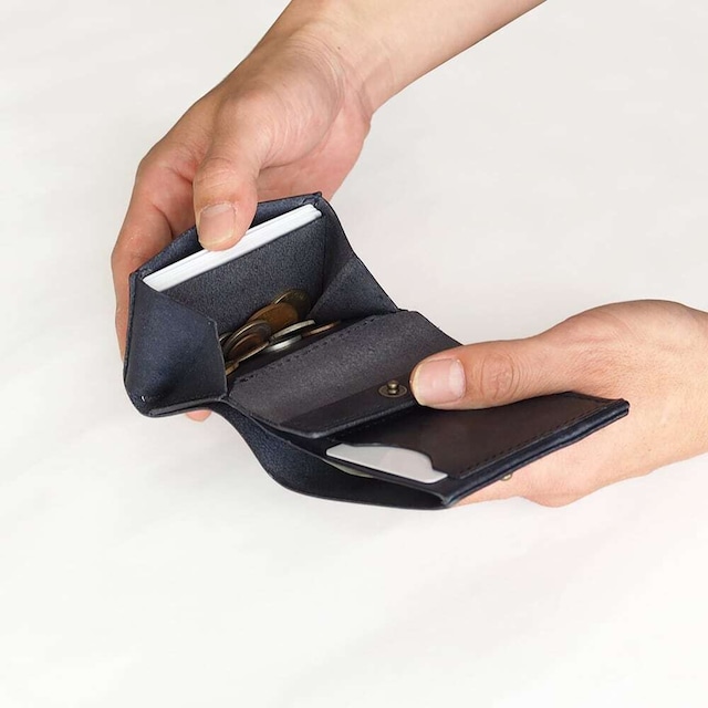 使いやすい 二つ折り財布 【 ネイビー 】 コンパクト メンズ レディース ブランド 革 鍵 収納