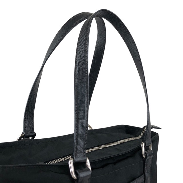 PRADA プラダ トートバッグ ブラック トライアングルロゴ サフィアーノ ナイロン レザー フロントポケット vintage ヴィンテージ オールド f42pyf