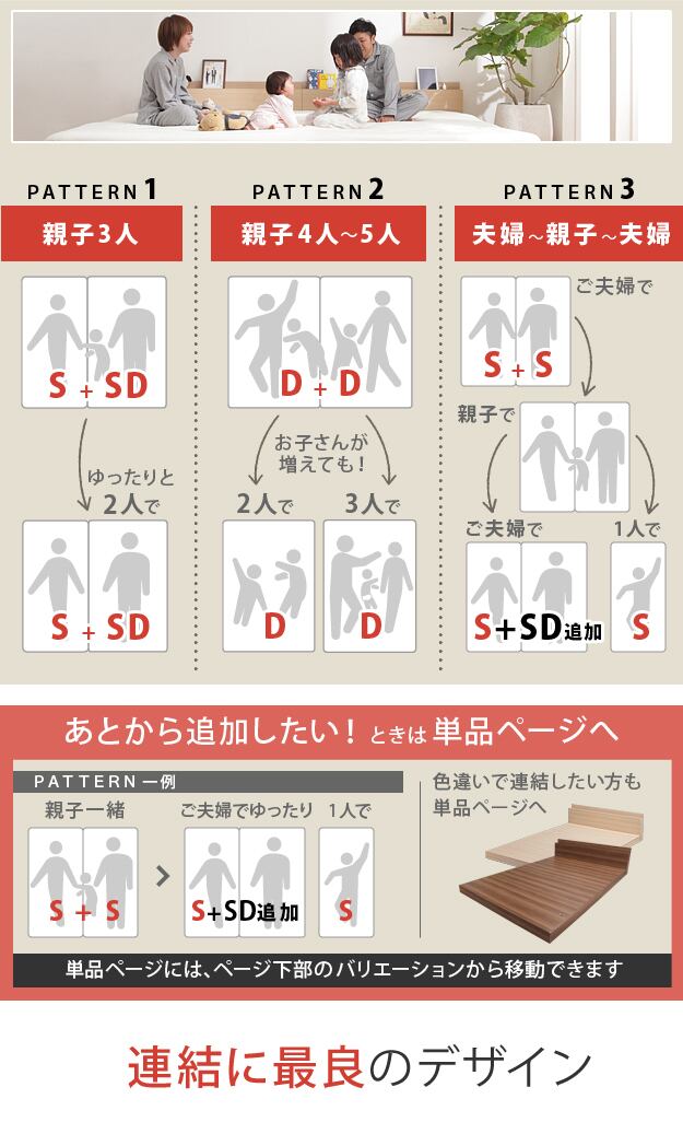ファミーユ】家族揃って布団で寝られる連結ローベッド-ファミーユ