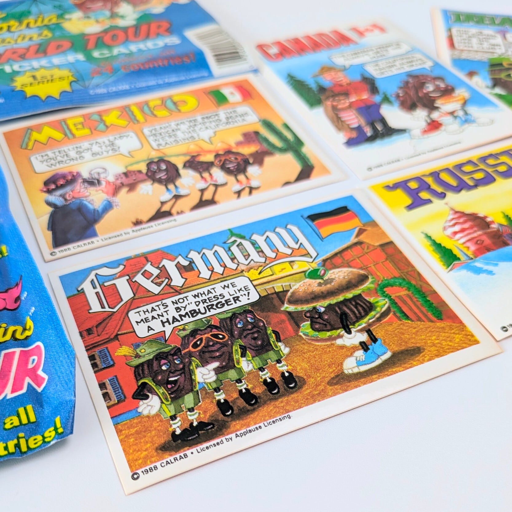 ☆送料無料！☆VINTAGE1988【 The California Raisins ( カリフォルニアレーズン ) World Tour 】VINTAGE トレーディングカード単品 （1個=5STICKER CARDS）〚アメリカン雑貨 アメトイ〛
