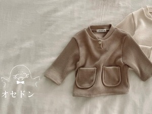 【valu bebe】ワッフルポケットカットソー ライトブラウン 70〜110cm  241108
