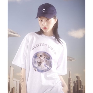 [CLUT STUDIO] 0 4 cat planet half sweat shirt - WHITE MELANGE 正規品 韓国 ブランド Tシャツ