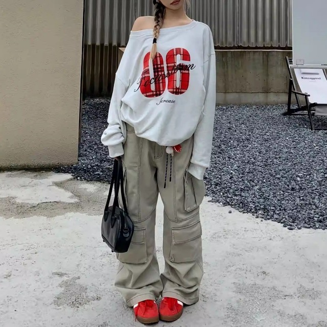 チェックナンバリングルーズネックプルオーバー 3col   R01944