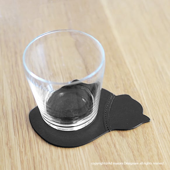 子猫のシルエットレザーコースター・ブラック