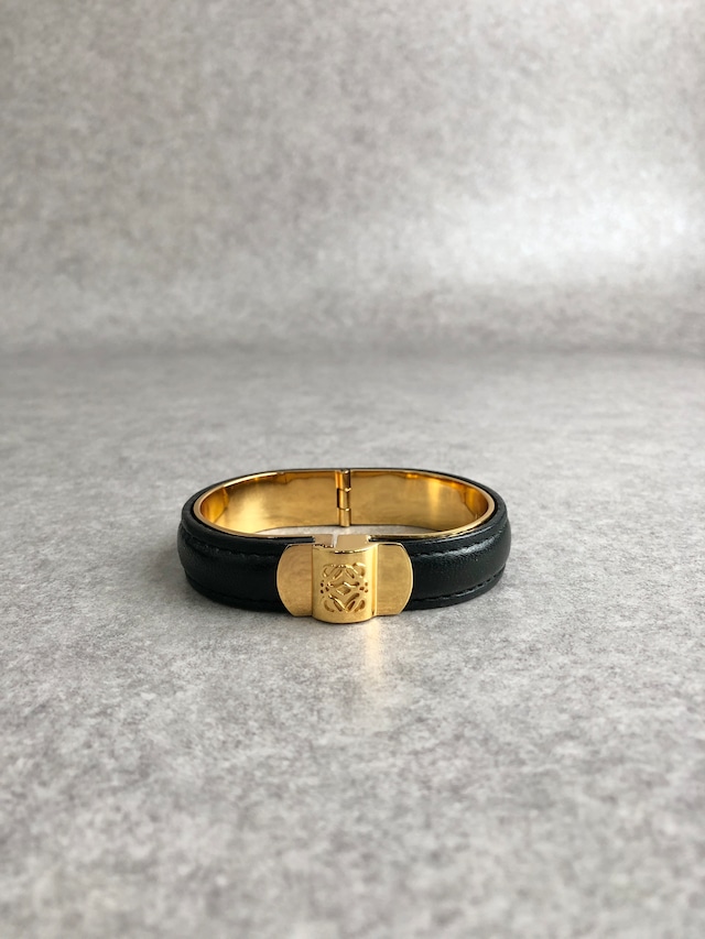 LOEWE ロエベ バングル ブラック ゴールド アナグラム レザー vintage ヴィンテージ オールド 3pc2jj