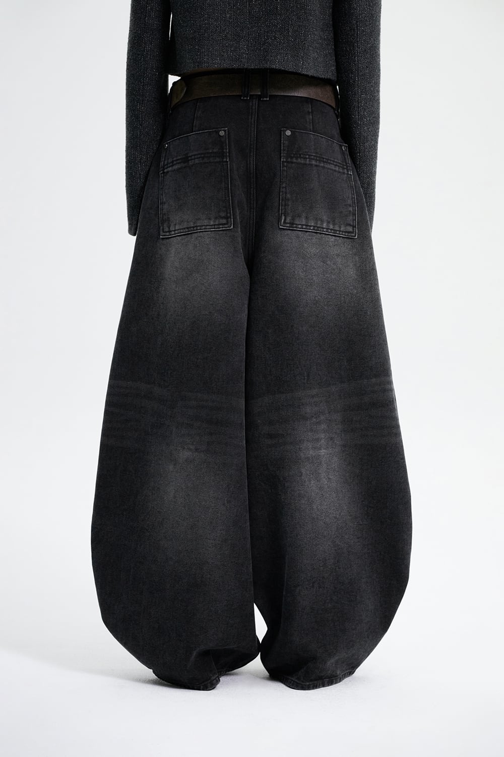 TREEMINGBIRD] Balloon Fit Damage Denim Pants [ Black ] 正規